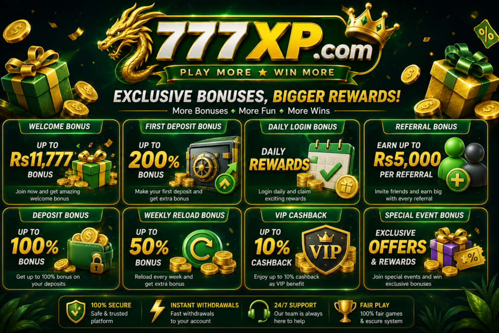 777XP Game deposit screen with JazzCash EasyPaisa payment methods and bonus offers